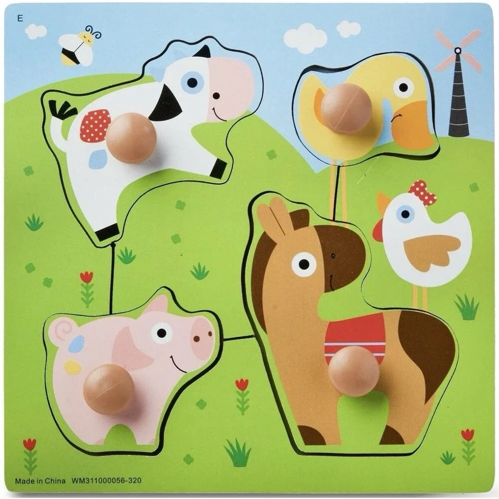 Spark Create Imagine Wooden 4 Pieces Mini Puzzle Farm Animals, 18m + Toddler Toy
